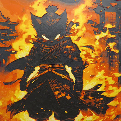 Samurai Kitty Hueforge Wall Mural