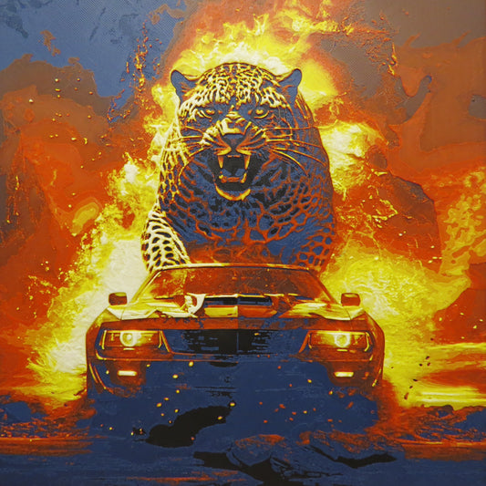 Fire Jaguar Muscle Car Hueforge Wall Mural